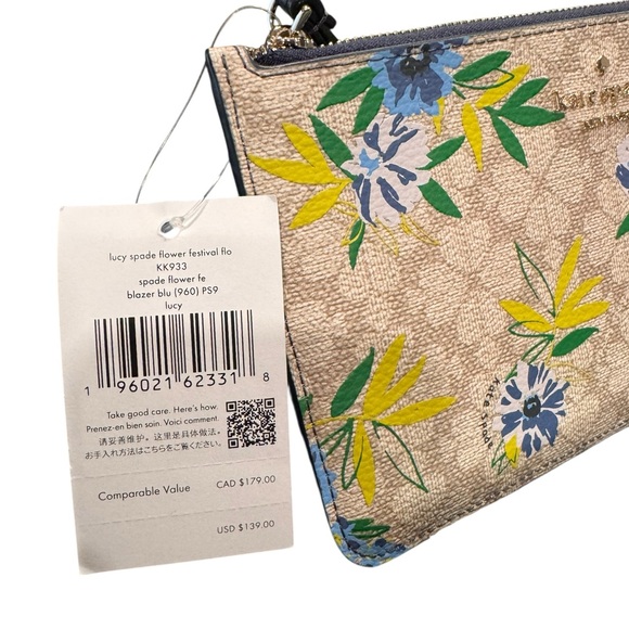 kate spade Beige Floral Zip Pouch with Blue Pen NWT - Picture 3 of 5